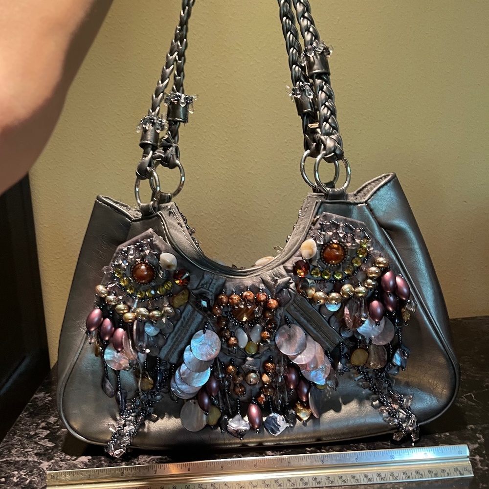 Chicos Embellished Pewter Purse